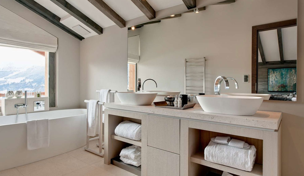 An en suite featuring contemporary design in a luxury chalet