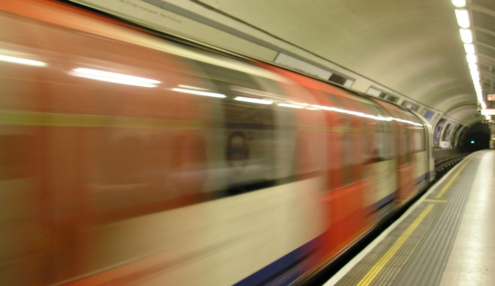 A Swiss train thunders through Zurich station