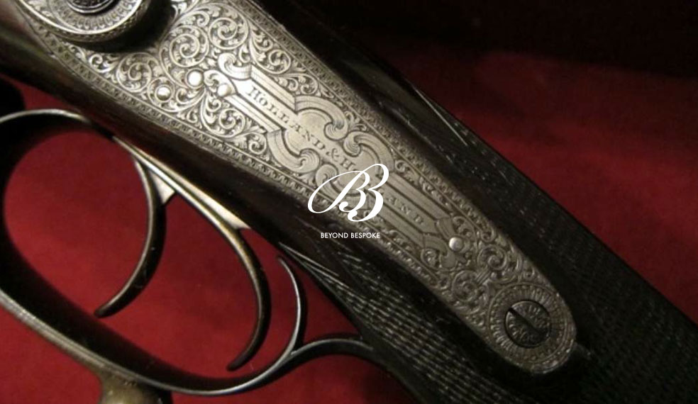 Fine art work on the metal of an antique rifle