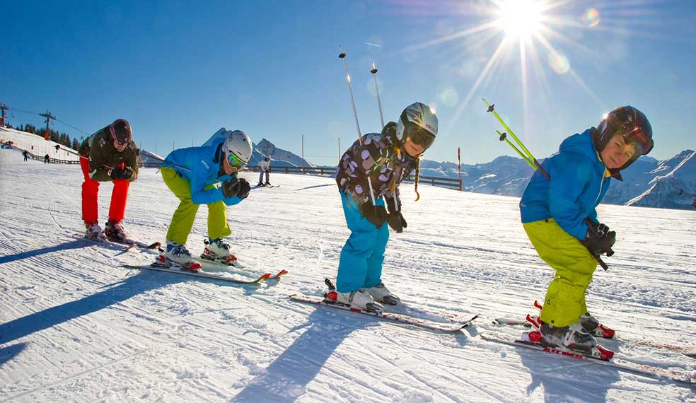 Children practicing their moves on the nursery slopes